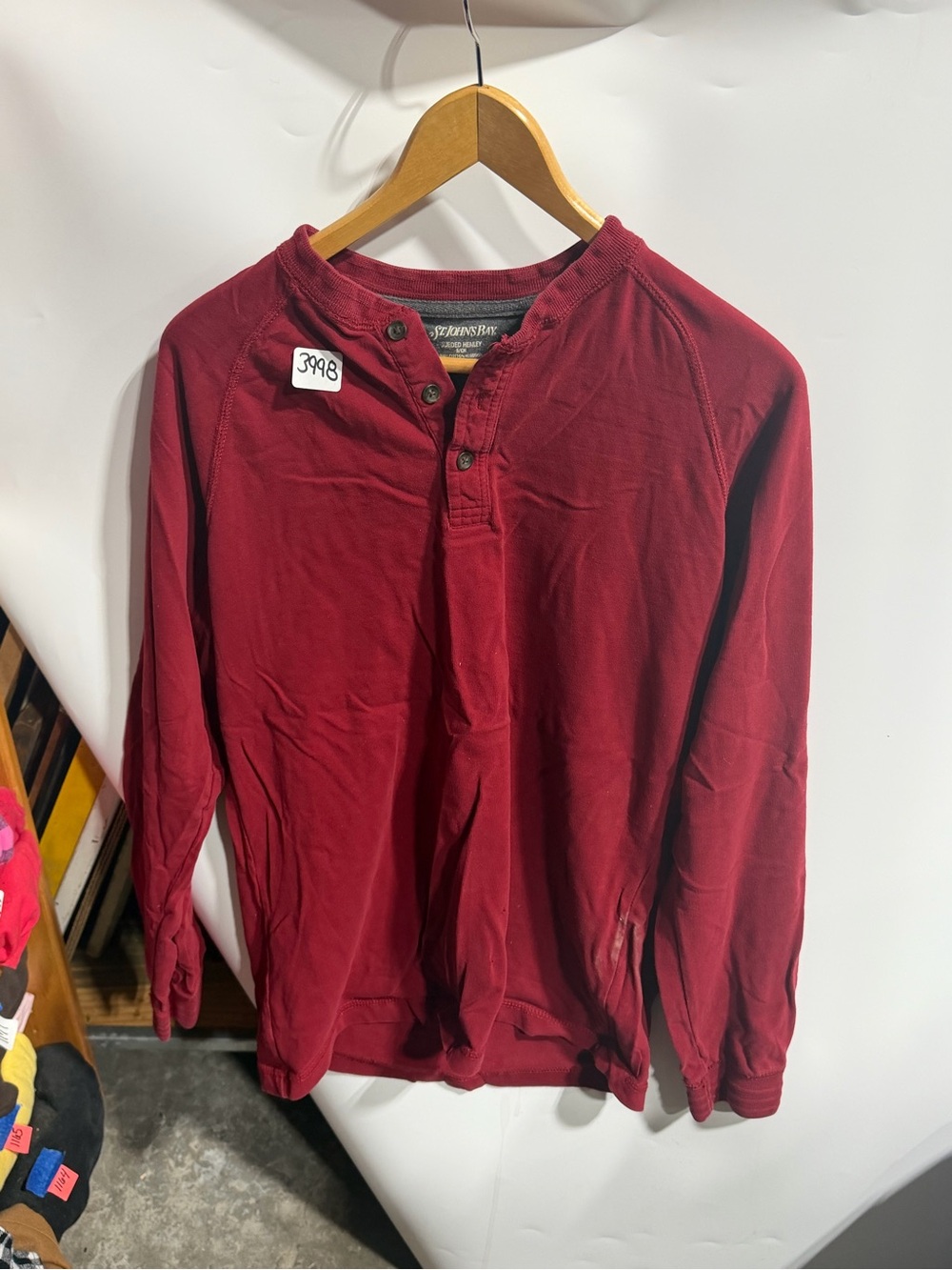 #3998-St. John's Bay Men's Long Sleeve Henley - Burgundy